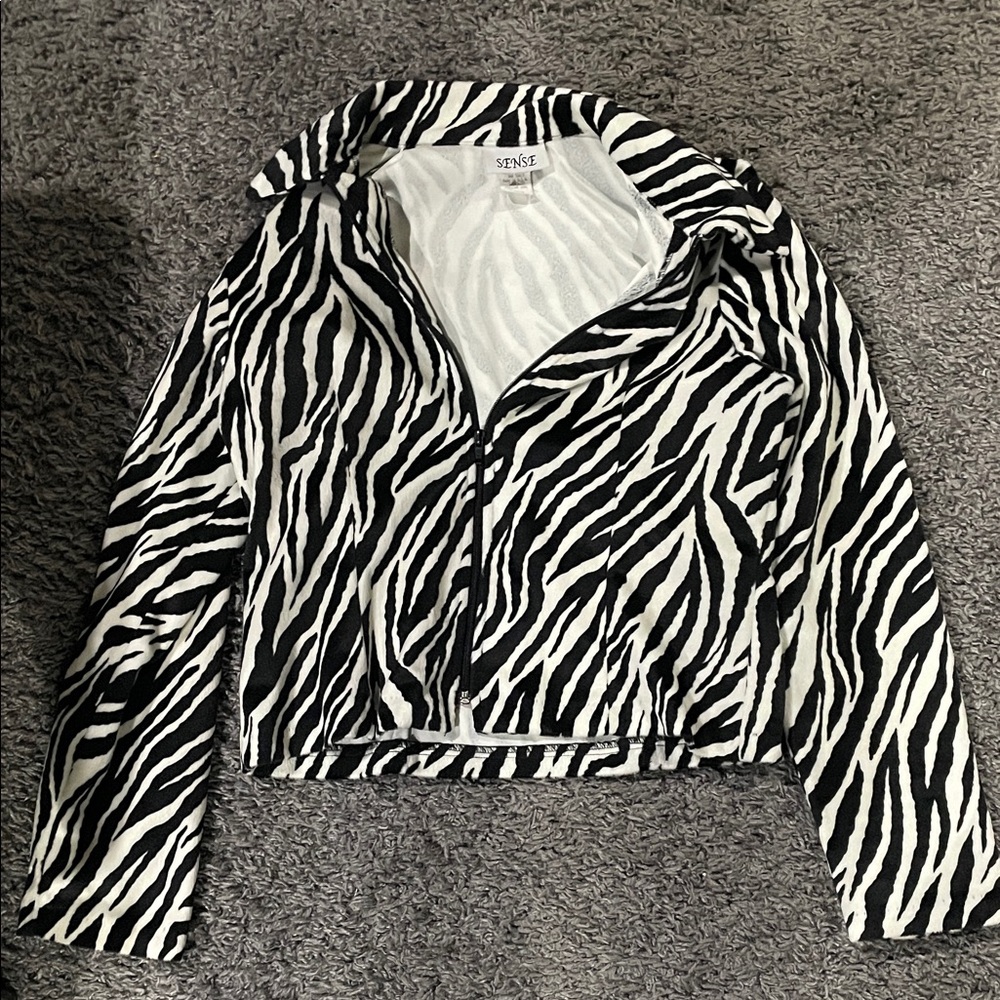 Sense Stylish Zebra Print zip up Bomber Jacket